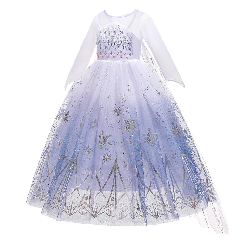 Birthday Kid Girls Cosplay White Elsa Mesh Costumes Snow Queen Elsa Princess Long Dress Halloween Party Carnival Clothes Vestido