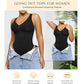 Guudia Ruched Breast Shapewear Bodysuit Wide Shoulder Strap Tummy Control Bodysuits V Neck Shaper Bodysuit Tank Top Bodysuit
