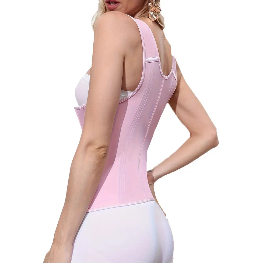 Women's Plus Size Tummy Control Corset Vest Cincher,Full Coverage Back Shapewear with Zipper &Buttoned Closure,Hard Control Belt