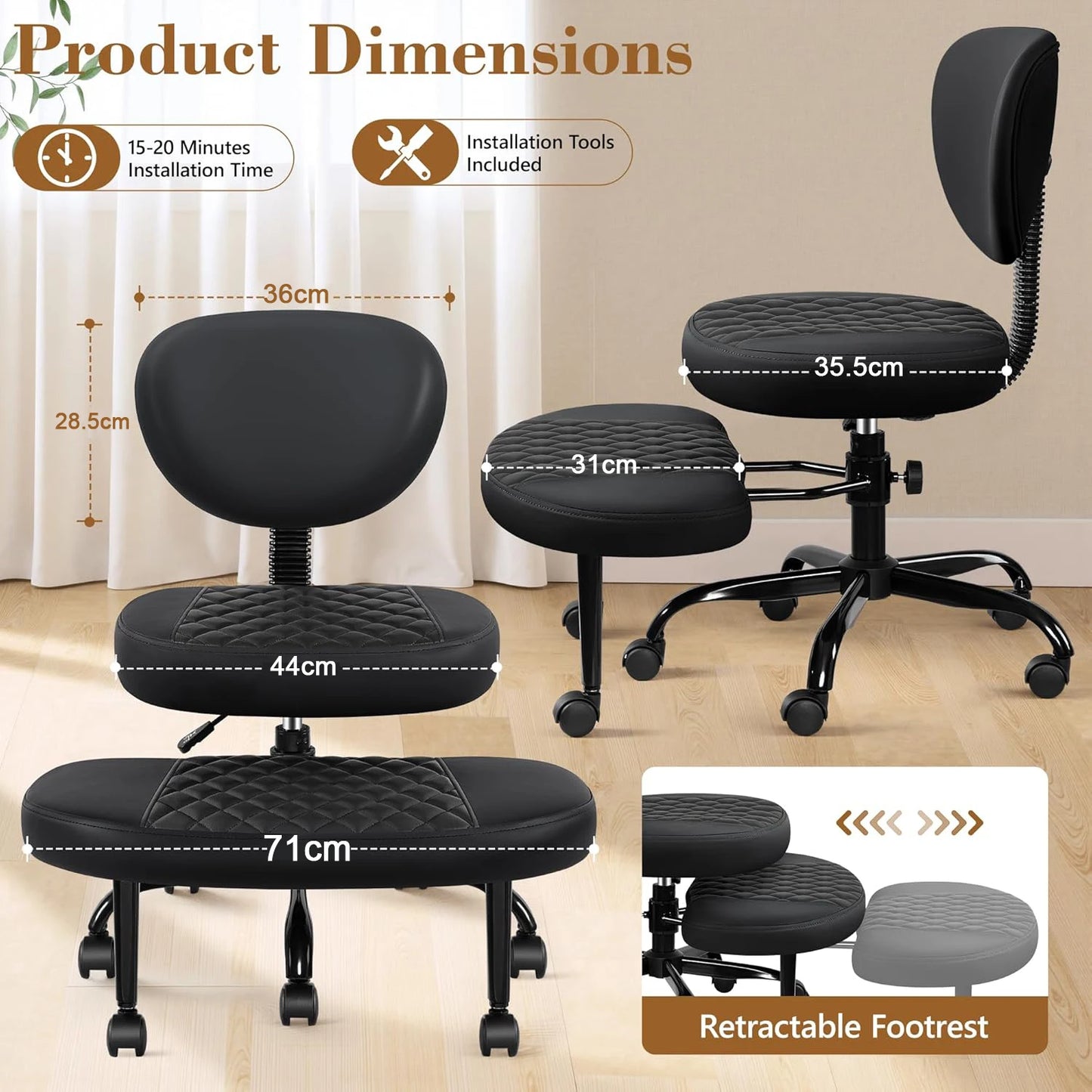 Meditation Chair, Cross Legged Chair with Wheels, ADHD Chair, Criss Cross Desk Chair with Height Adjustable Backrest and Adjustable Stool, Flexible Design for Fidgety Sitters,Black