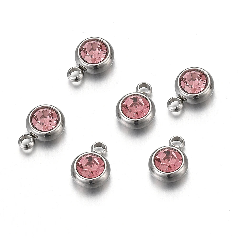 20pcs 6mm Stainless Steel Rhinestone Beads Gold Color Crystal Charms Pendants for Necklace Bracelet Jewelry Making Charm DIY