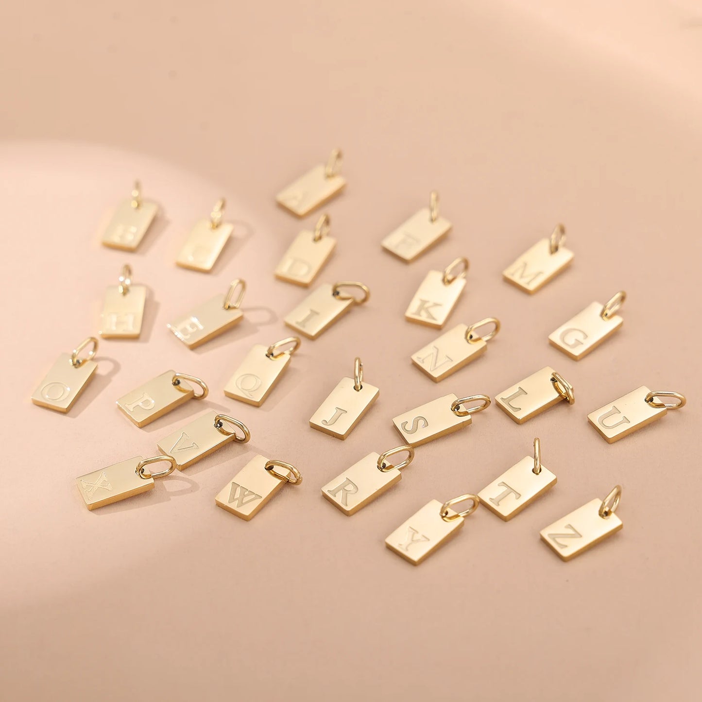 Polished Stainless Steel Square Gold Color Pendant Hang 26 Letters DIY Bracelet Pet Collar Necklace Jewelry Making