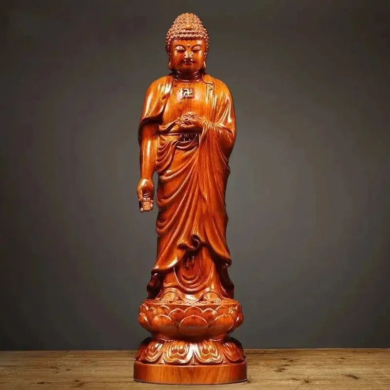 Rosewood Standing Buddha Statue Ornament Festival Workmanship Gift Family Worship Statue Wood Sculpture Handmade Decoration