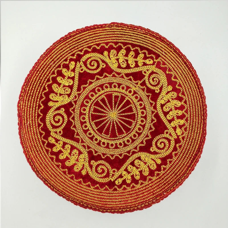 Muslim Prayer Hats Red Cotton Embroidery Kufi Cap Turban Indian Style for Men Saudi Arabia Islamic Clothing Jewish Islamism Scar