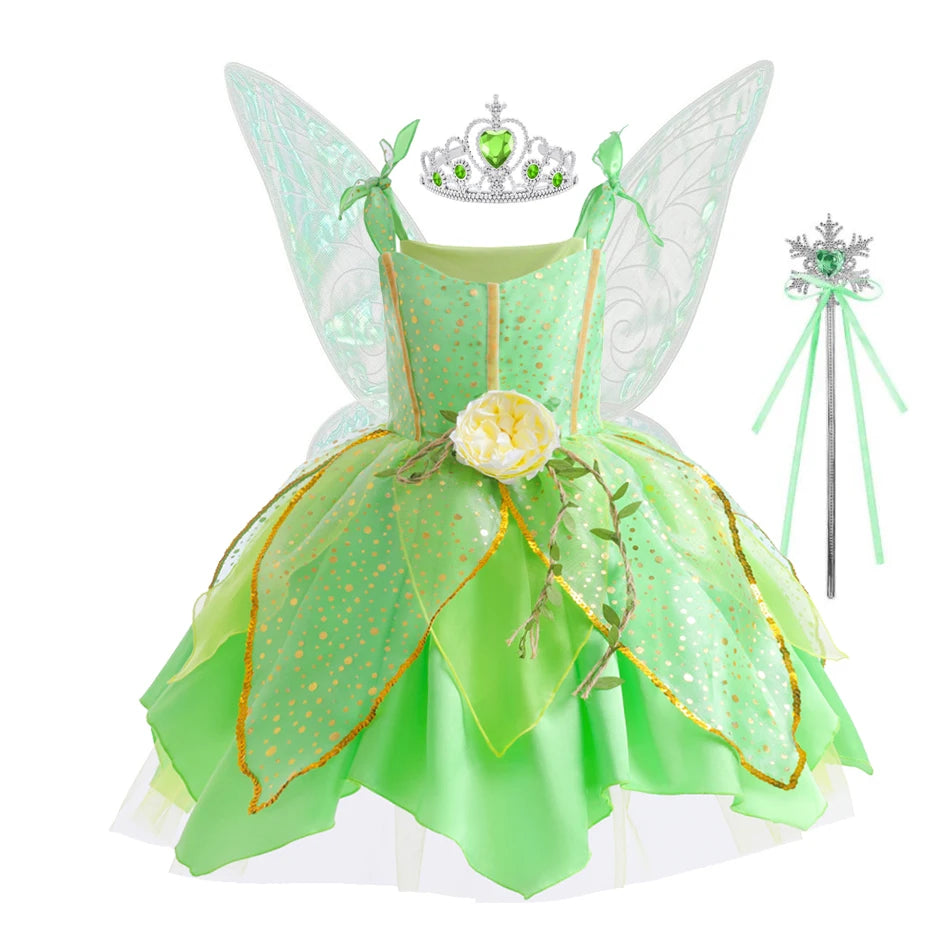 Girls Flower Fairy Dress Up Kids Princess Dress With Wings Halloween Princess Costume Elves Party Tinkerbell Tinker Bell Dress