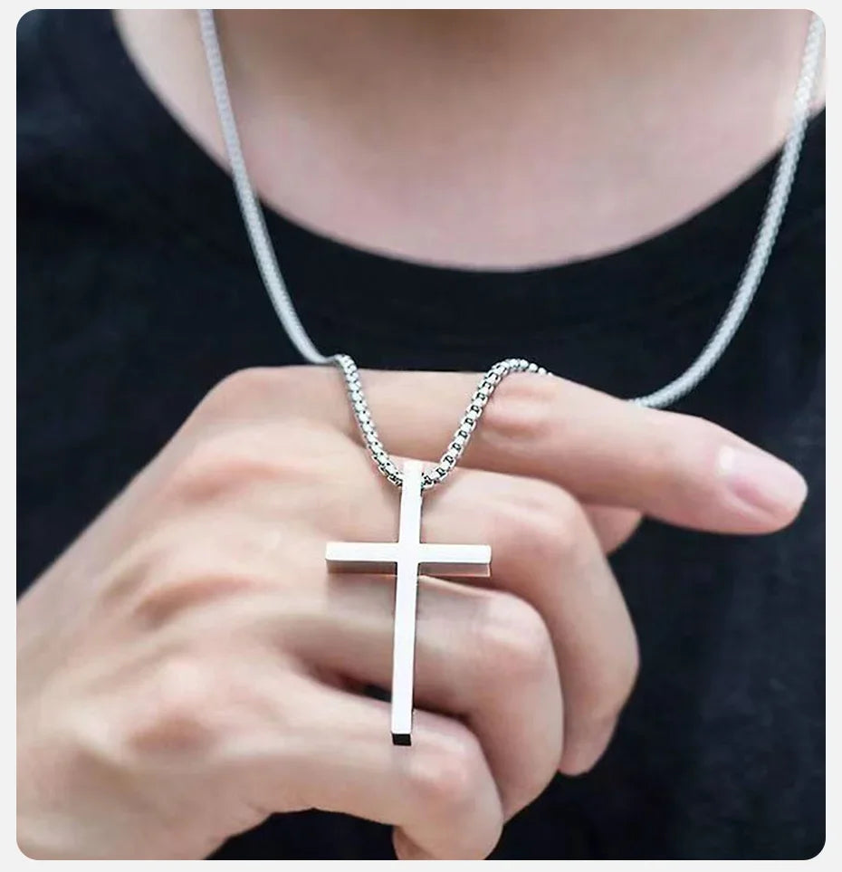 Silver Simple Cross Pendant Necklace Unisex Accessories for Couples, Brother and Sister Style as a Gift Jewelry Accessories