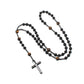 Natural Stone Africa Turquoise and Tiger-eye Beads Cross Pendant Necklace Rosary for Men and Women