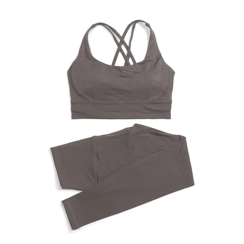 SOISOU Nylon Yoga Set Women's Tracksuit Gym Fitness Set Woman 2 Pieces Leggings Sports Bra Breathable Sportwear Woman Clothes