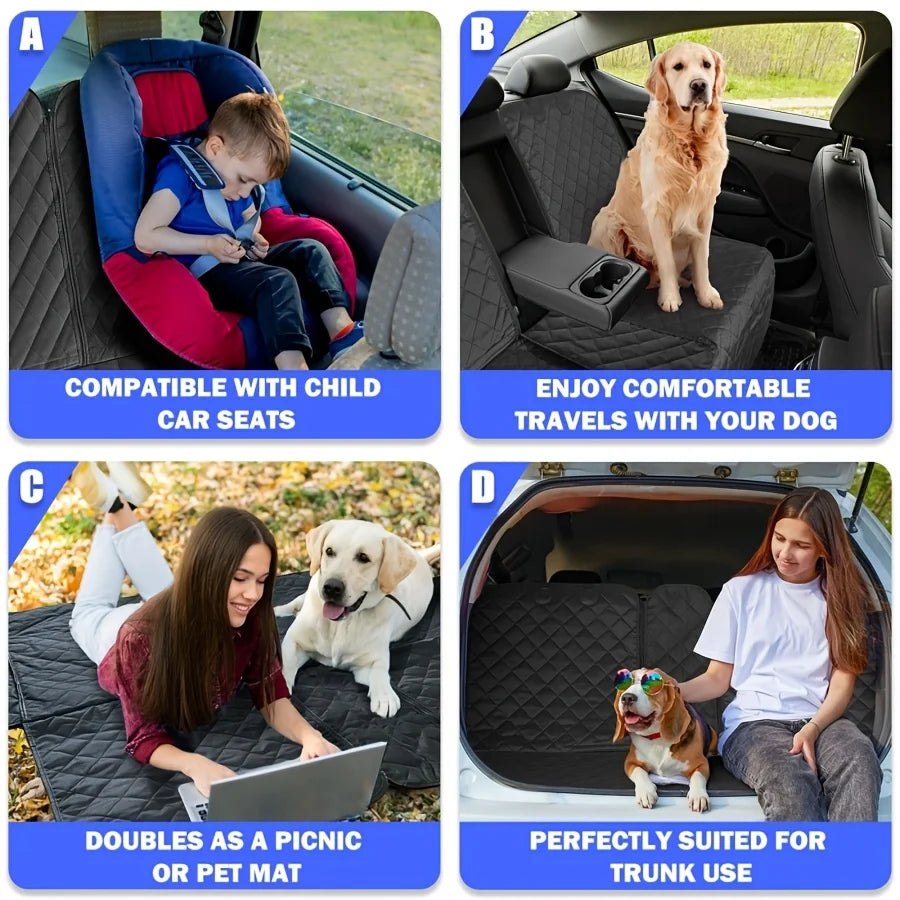 Dog Car Seat Cover, Back Seat Cover for Dogs Pet Car Seat Protector Waterproof Rear Seat Cover Durable Car Seat Cover, fits Middle Armrest for Most Cars SUVs Trucks (53” Width)- Black