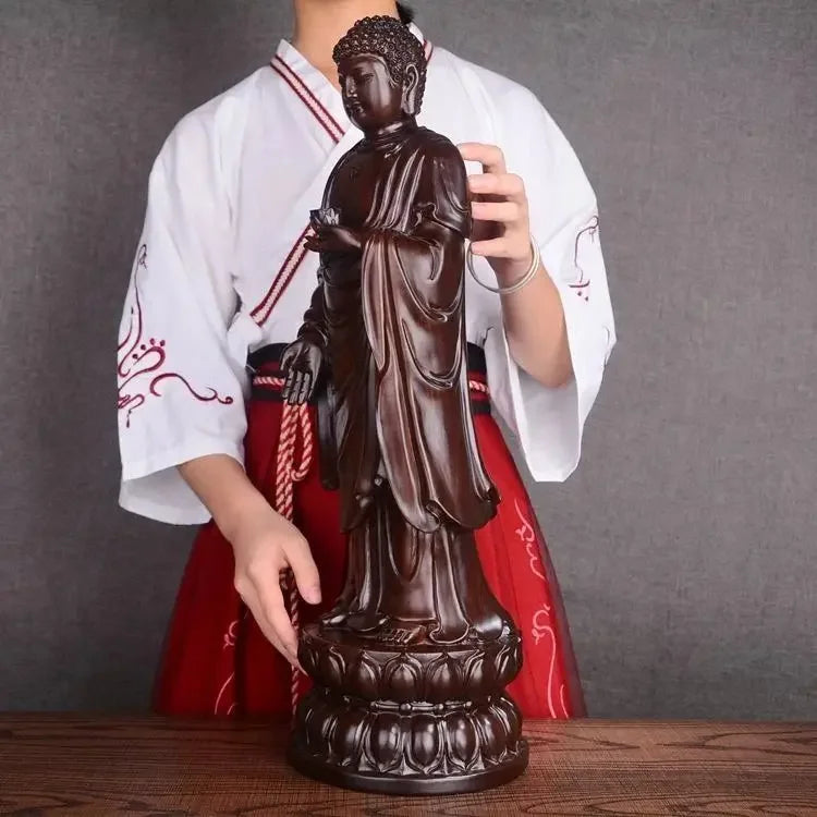 Rosewood Standing Buddha Statue Ornament Festival Workmanship Gift Family Worship Statue Wood Sculpture Handmade Decoration