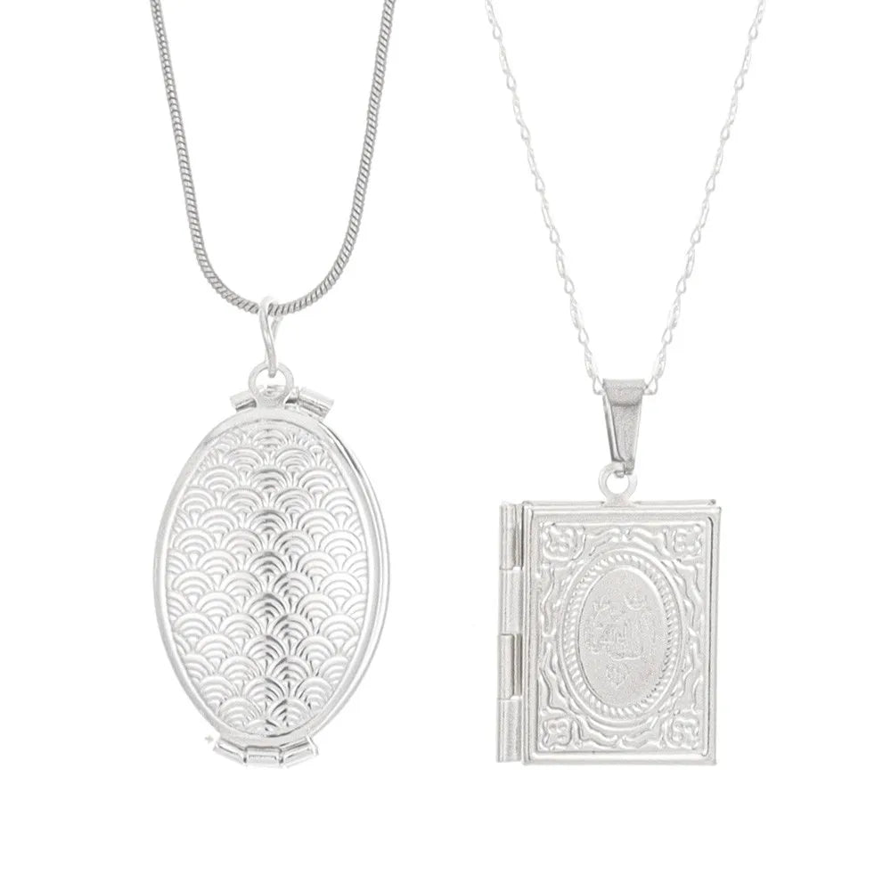 1 Piece of Islamic Allah Quran Photo Frame Men's and Women's Pendant Necklace Can Be Placed Photo Fashion Religious Jewelry Gift