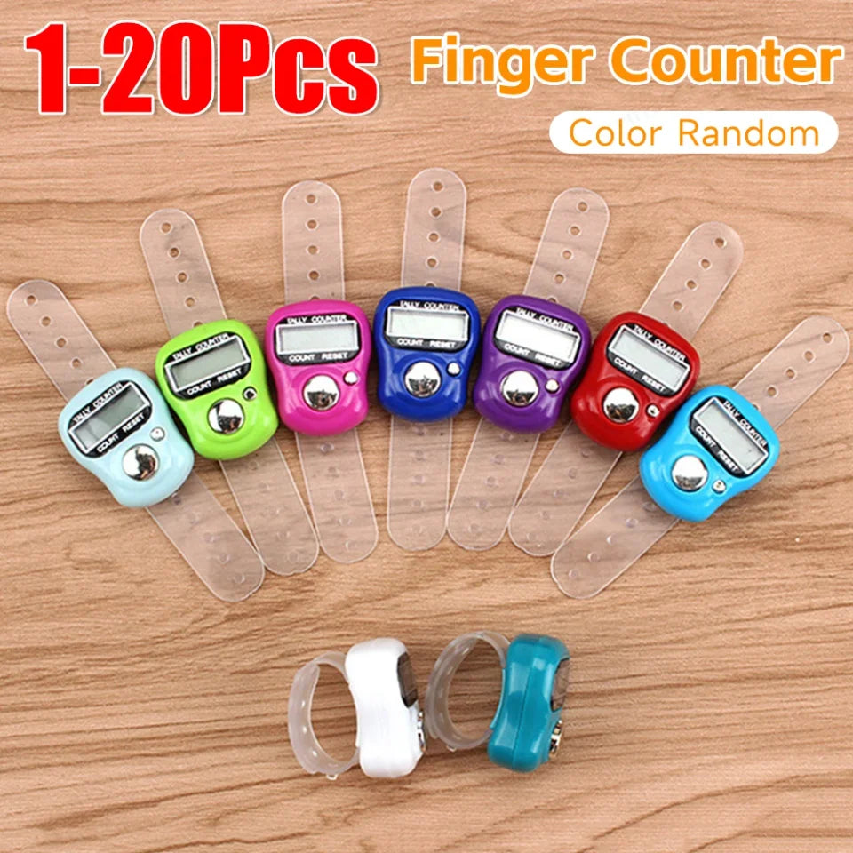 20pcs Finger Counter Ring 5 Digital LED Electronic Handheld Tally Counter Clicker Counter with  Islamic Tasbih Bead