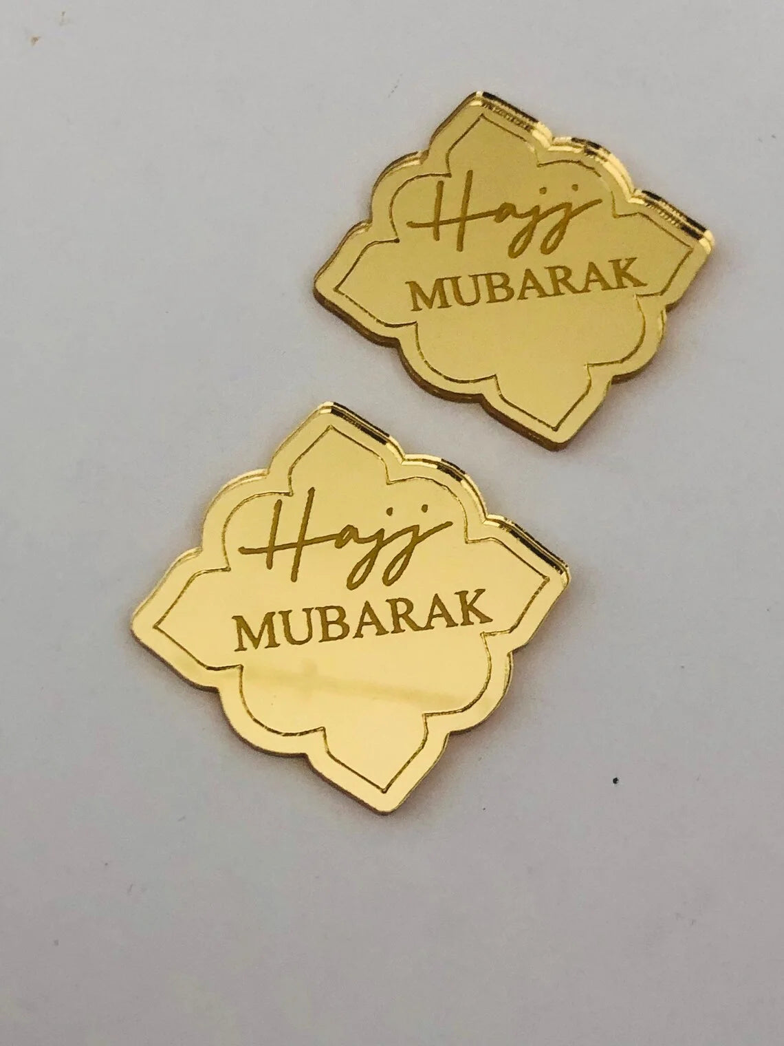10pcs Hajj Mubarak Engraved Acrylic Cake Charm Mirrored Acrylic Cupcake Topper for Muslim Islamic Eid Al Adha Dinner Table Decor