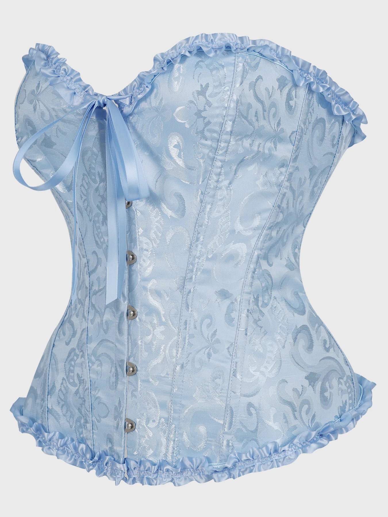 Women's Strapless Sweetheart Corset Light Blue Floral Jacquard Ruffle Frill Bustier