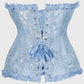 Women's Strapless Sweetheart Corset Light Blue Floral Jacquard Ruffle Frill Bustier
