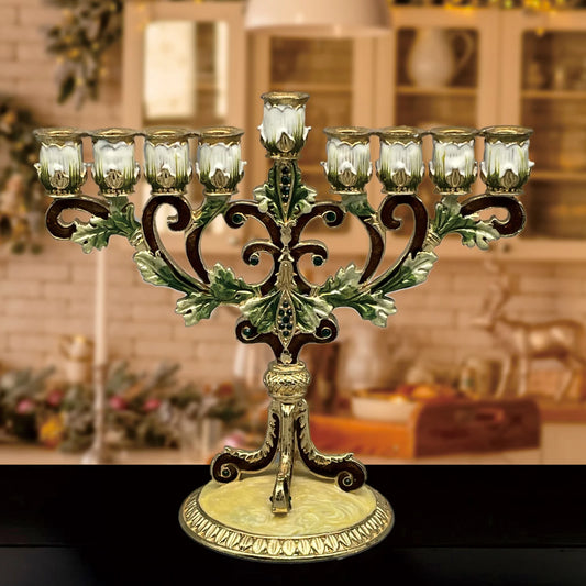 Artistic Metal Candle Holder for Hanukkah Menorah Candlestick Candelabrum Candle Stand for Christmas Party Wedding Home Decor