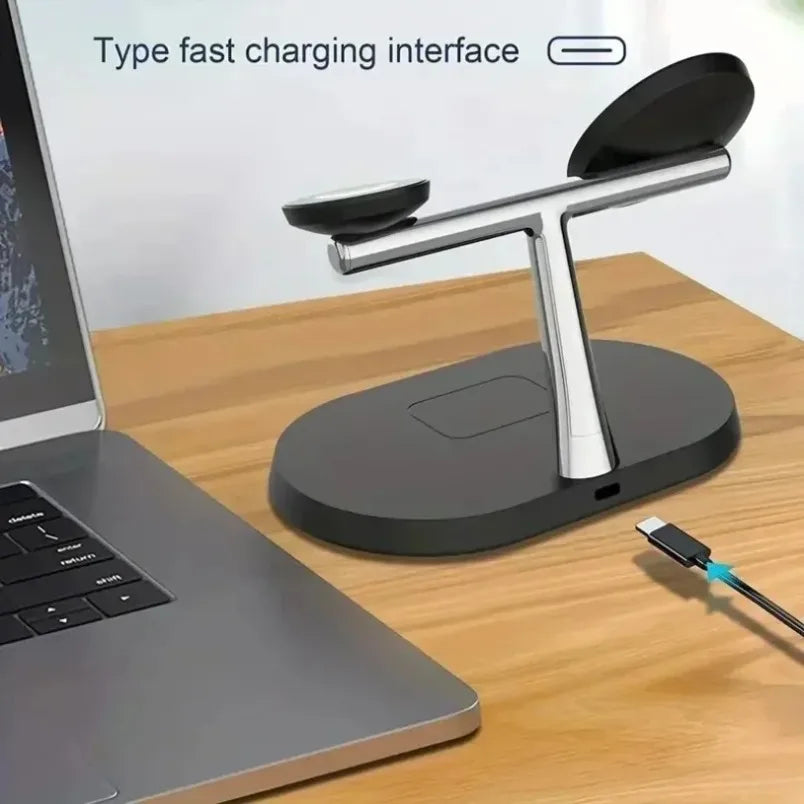 Phone Wireless Charger Desktop 3 IN 1 Magnetic For Magsafe iPhone 16 15 14 13 12 Samsung Apple/Galaxy Watch Fast Charging Dock