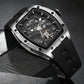 MEGIR Fashion Leisure Alloy Case Men Mechanical Watch Silicone Band Barrel Shaped Dial Luminous Pointer Design Man Wristwatch