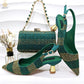 2026 Nigerian Women Heel Ladies Italian Luxury Design Green Shoes And Bag Set Decorated with Rhinestone Handbag Wedding Party