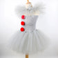 Halloween Grey Joker Costume for Kids Clown Cosplay Carnival Party Clothes Gray Children Girls Fancy Tulle Tutu Dresses
