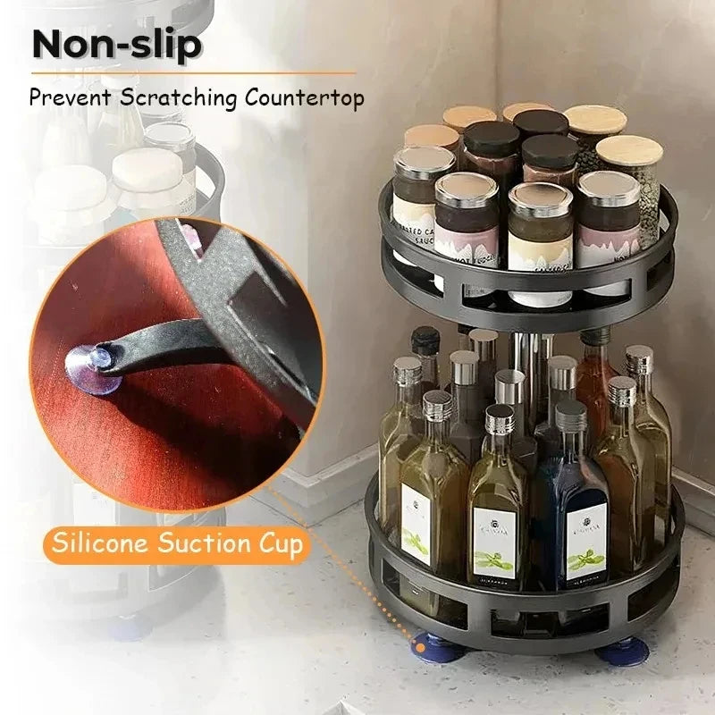 360° Rotatable Kitchen Storage Rack, Spice Organizer Turntable, Clean Storage Rack for Kitchen Accessories