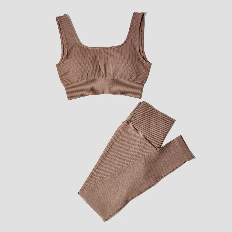 Women's Sportswear Yoga Set Workout Clothes Athletic Wear Sports Gym Legging Seamless Fitness Bra Crop Top Long Sleeve Yoga Suit