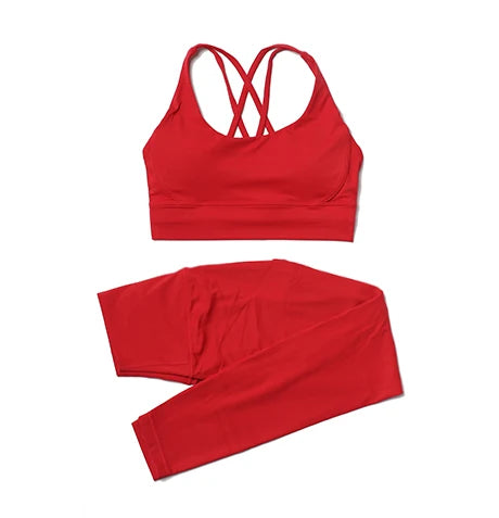 SOISOU Nylon Yoga Set Women's Tracksuit Gym Fitness Set Woman 2 Pieces Leggings Sports Bra Breathable Sportwear Woman Clothes