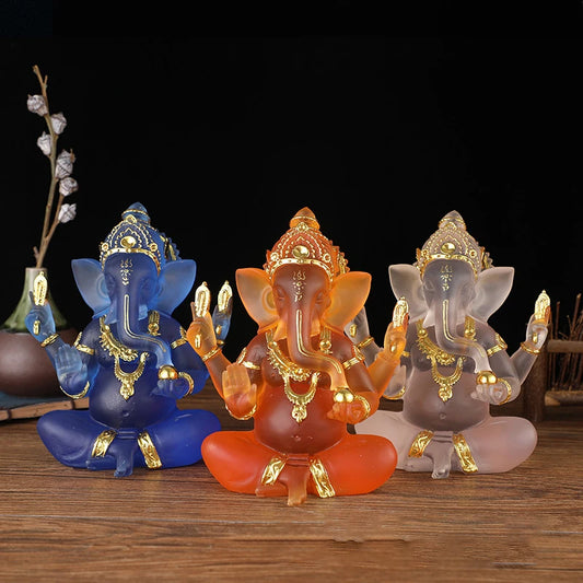 Handmade Resin Lord Ganesha Statue Elephant God Ganpati Figurine for Home Altar Hindu Decor Prosperity Gift