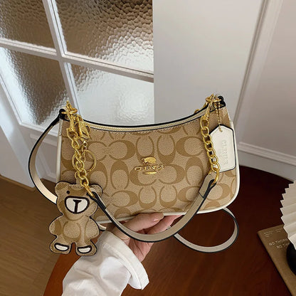 Fashionable Printed Women'S Underarm Crossbody Shoulder Bag Classic Elegant Small Square Bag Retro Commuter Style Chain Bag