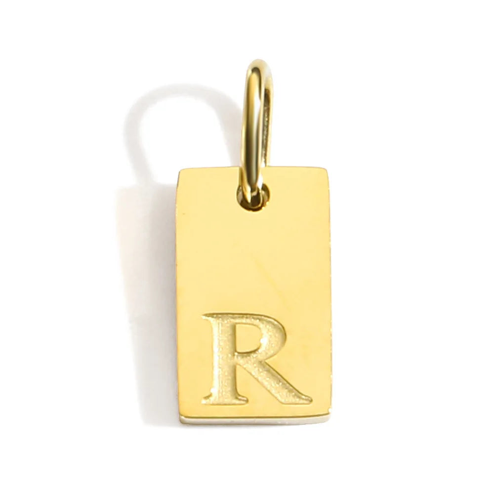 Polished Stainless Steel Square Gold Color Pendant Hang 26 Letters DIY Bracelet Pet Collar Necklace Jewelry Making