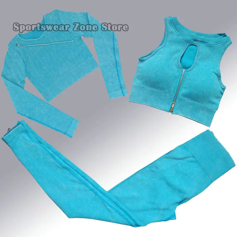 Yoga Suit High Waist Leggings Running Training Tights Sports Outfits Long Sleeve Crop Top Bra Seamless Fitenss Set Fitness Wear