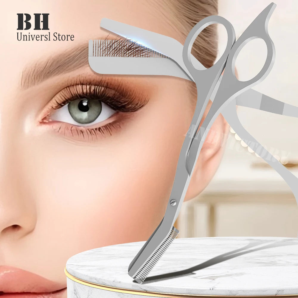 1Pcs Eyebrow Trimming Scissors with Combs Eyebrow Trimmer Kit Stainless Steel Grooming Eyebrow Shaping Scissors Tools