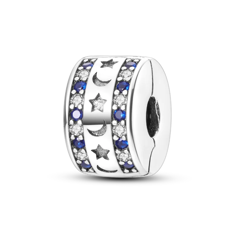 Silver Clasp 925 Sterling Silver CZ Pave Clip Charms Daisy Beads Stopper Safety Chain Fit Original Bangle Bracelet Jewelry Clips