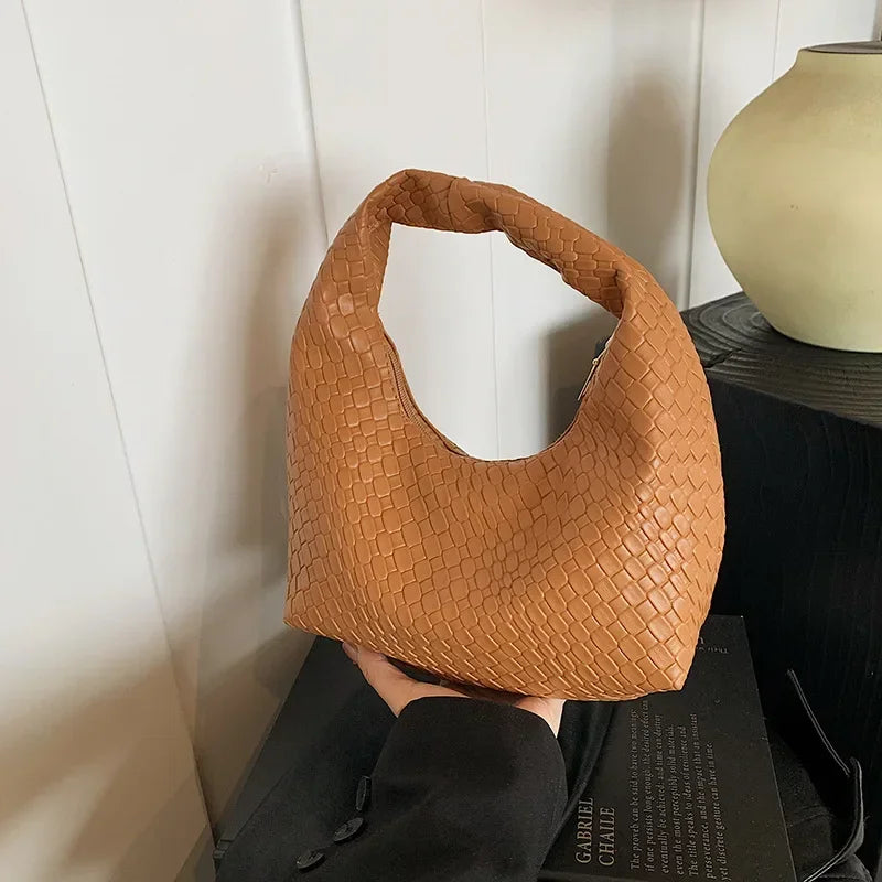 Retro Casual Versatile PU Leather Tote Bag,Fashion Woven Embossed Shoulder Bags ,Knotted Decorative Hobo Bag,Pleated Cloud Bag