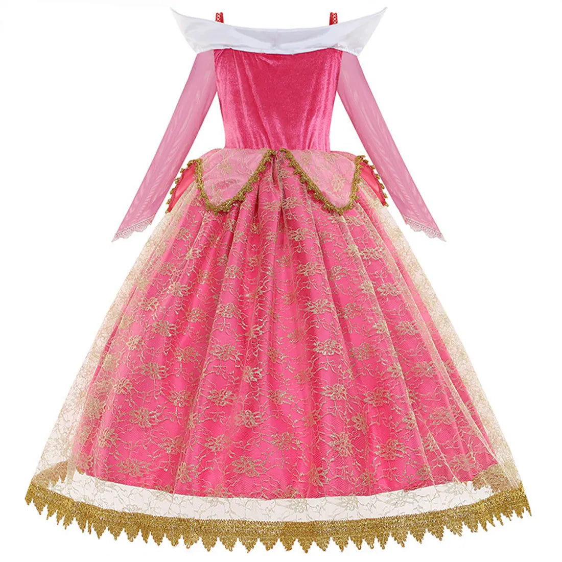 2026 Disney Sleeping Beauty Aurora Princess Dress Girl Cosplay Off Shoulder Kids Gifts Fancy Party Girl Baby Fine Lace Dress Set