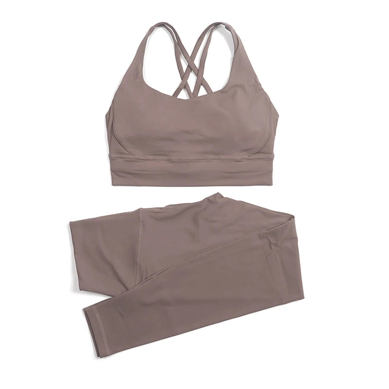 SOISOU Nylon Yoga Set Women's Tracksuit Gym Fitness Set Woman 2 Pieces Leggings Sports Bra Breathable Sportwear Woman Clothes