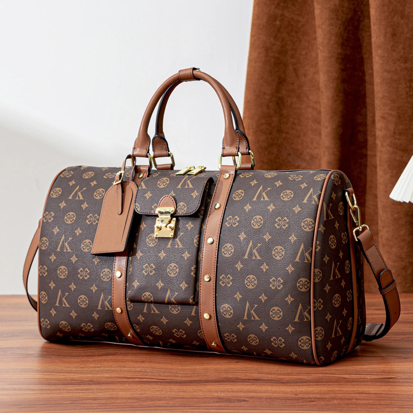 2026 New Fashionable Large Capacity Leisure Travel Bag, Retro Printed Handheld Shoulder Bag, Women's Vacation Bag