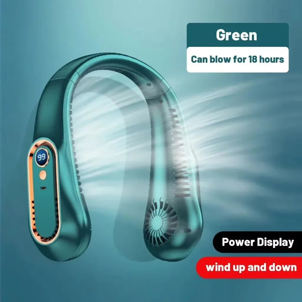 Neck Bladeless Fan Mini Ultra Long Life Portable Lazy Silent Fan USB Charging Student Sports Office Digital Display Power 5 Gear