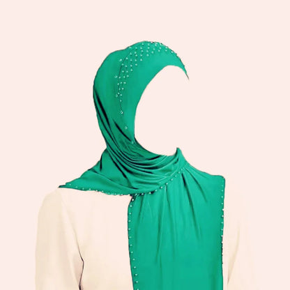 Convenient Instant Hijab Pullover Beaded Scarf Malay Shawl Women's Solid Color Headscarf (One Cap Gift)