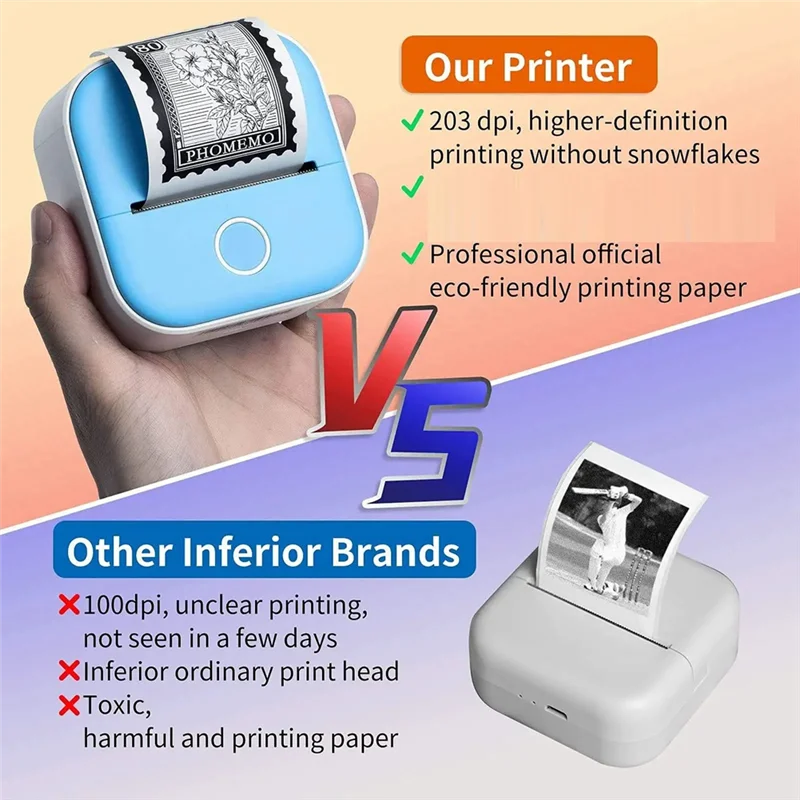 ABBN-Portable Mini Thermal Label Printer Home Photo Printer Student Wrong Question Printer Mini Label Printer Price Tag Durable