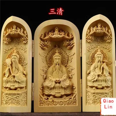 Solid Wood Carving Three Open Buddha Statue, Collapsible Sculpture, Living Room and Bedroom Decoration, Modern Art