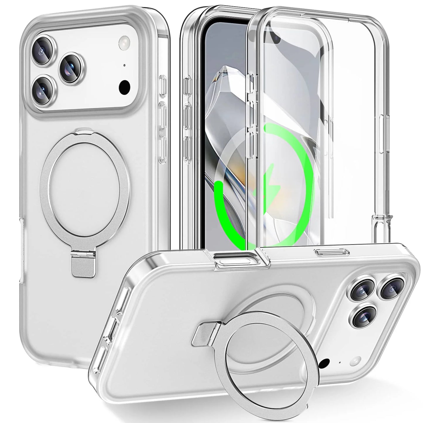 For iPhone 17 Pro Max iPhone Air Matte Case,Built-in PET Screen Protector, Ring Kickstand, Dual Layer Full Body Shockproof Cover