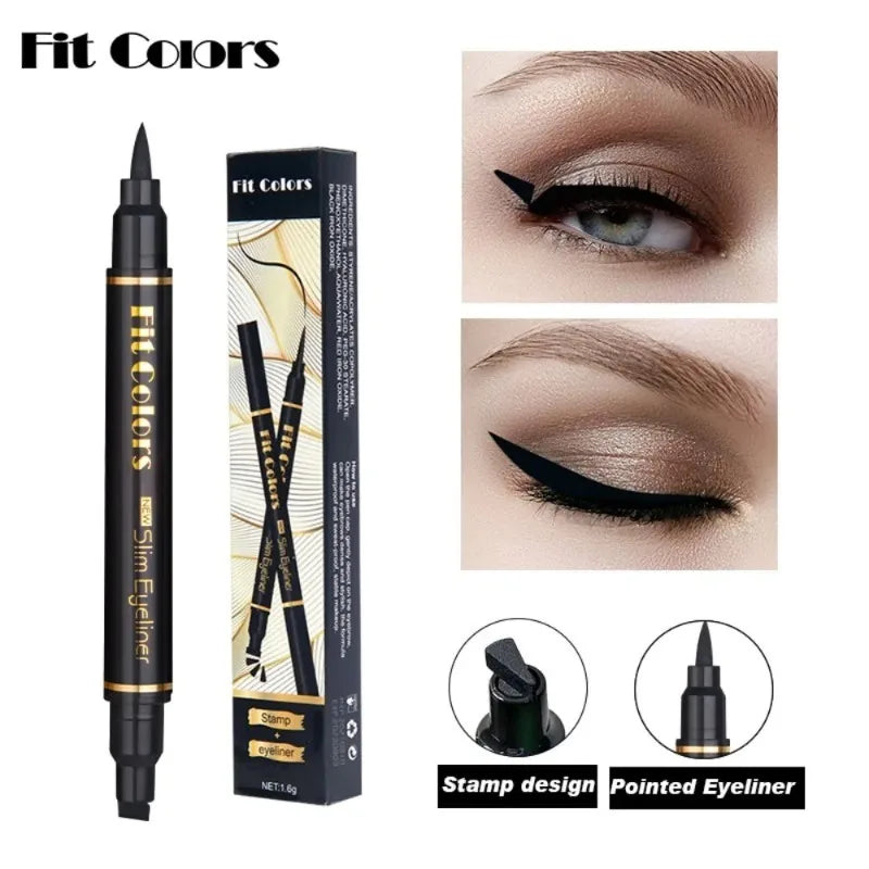 2 in 1 Black Eyeliner Stamp Waterproof Sweat-proof Dual-ended Liquid Eyeliner Quick Dry Easy Applying Eyeliner Pen Lazy Makeup