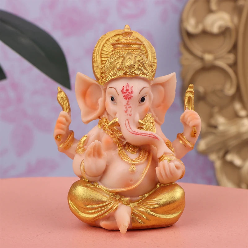 Resin Bar Counter Cashier Desktop DIY Home Decoration Gold Lord Ganesha Buddha Statue Elephant God Sculptures Ganesh Figurines