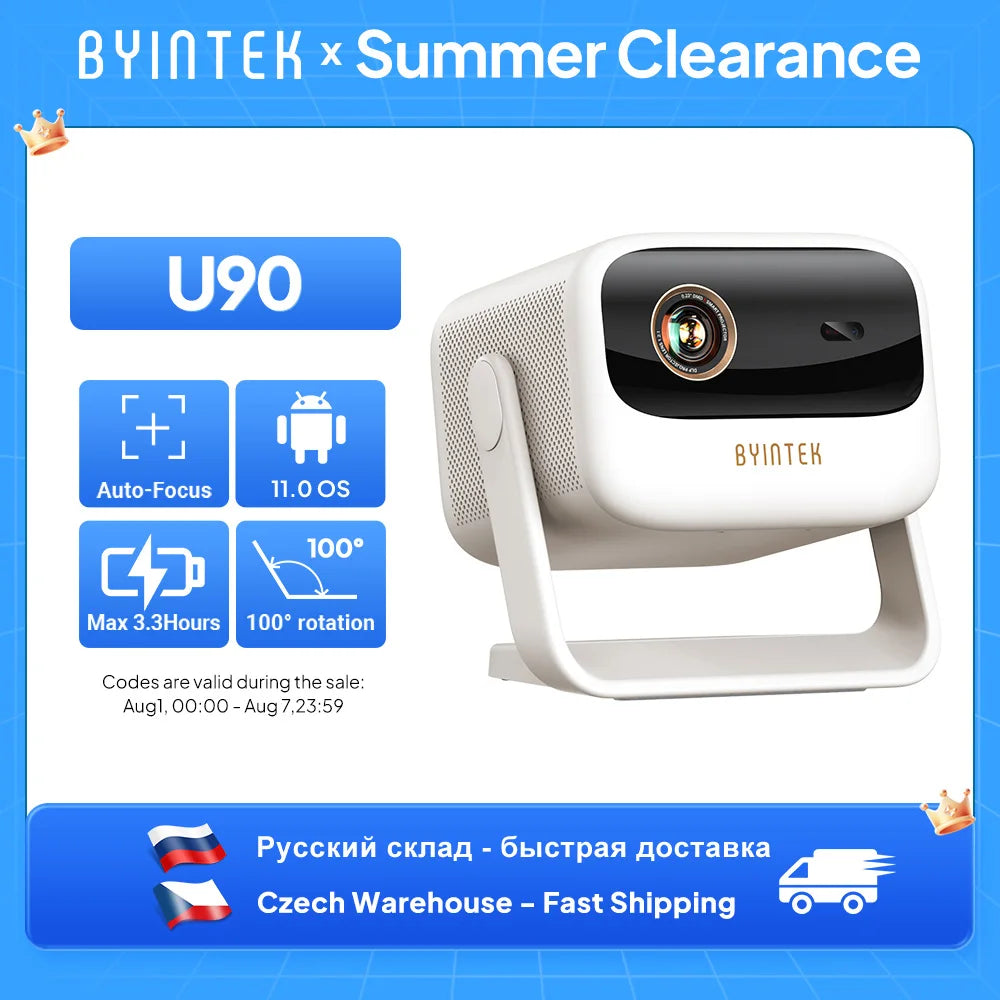 BYINTEK U90 Projector 4K Google TV 11.0 Full HD1080P Cinema WiFi Portable 1080P Home Theater Video DLP Projector with Battery