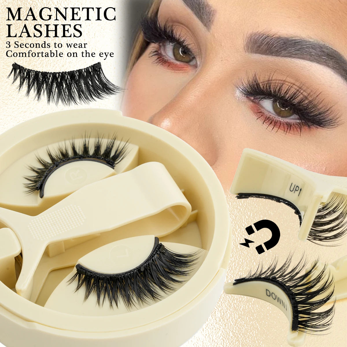 1 Pairs Magnetic Fake Eyelashes Kit Handmade Fluffy Faux Mink Lashes Curler 3D False Eyelashes Extension Makeup with Tweezers