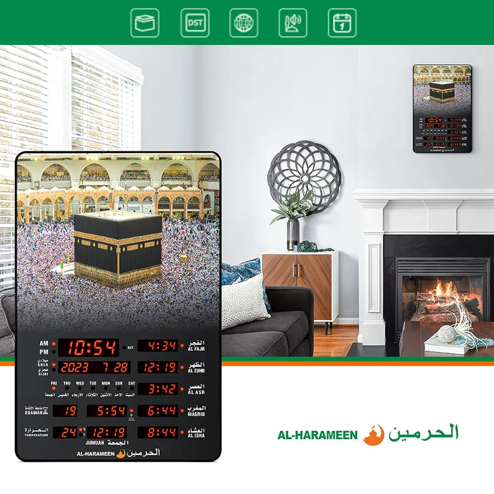 Automatic Prayer Clock LED Digital Wall Clock Islamic Mosque Azan Calendar Muslim Clock+Remote Controller Ramadan Home Decor