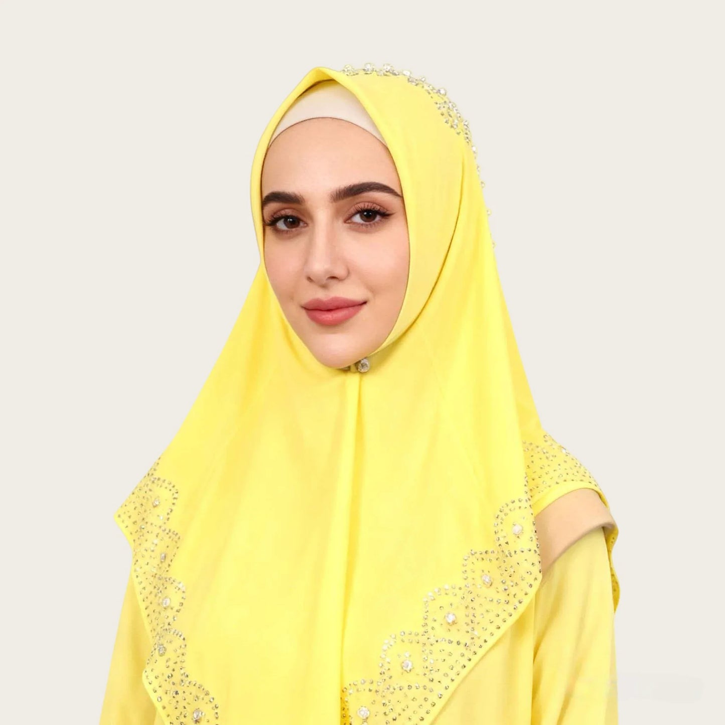 Muslim Square Scarf Women Fashion Rhinestone Hijab Arab Headwrap Turban Headband Pearl Chiffon Islamic Headscarf  Free Pin