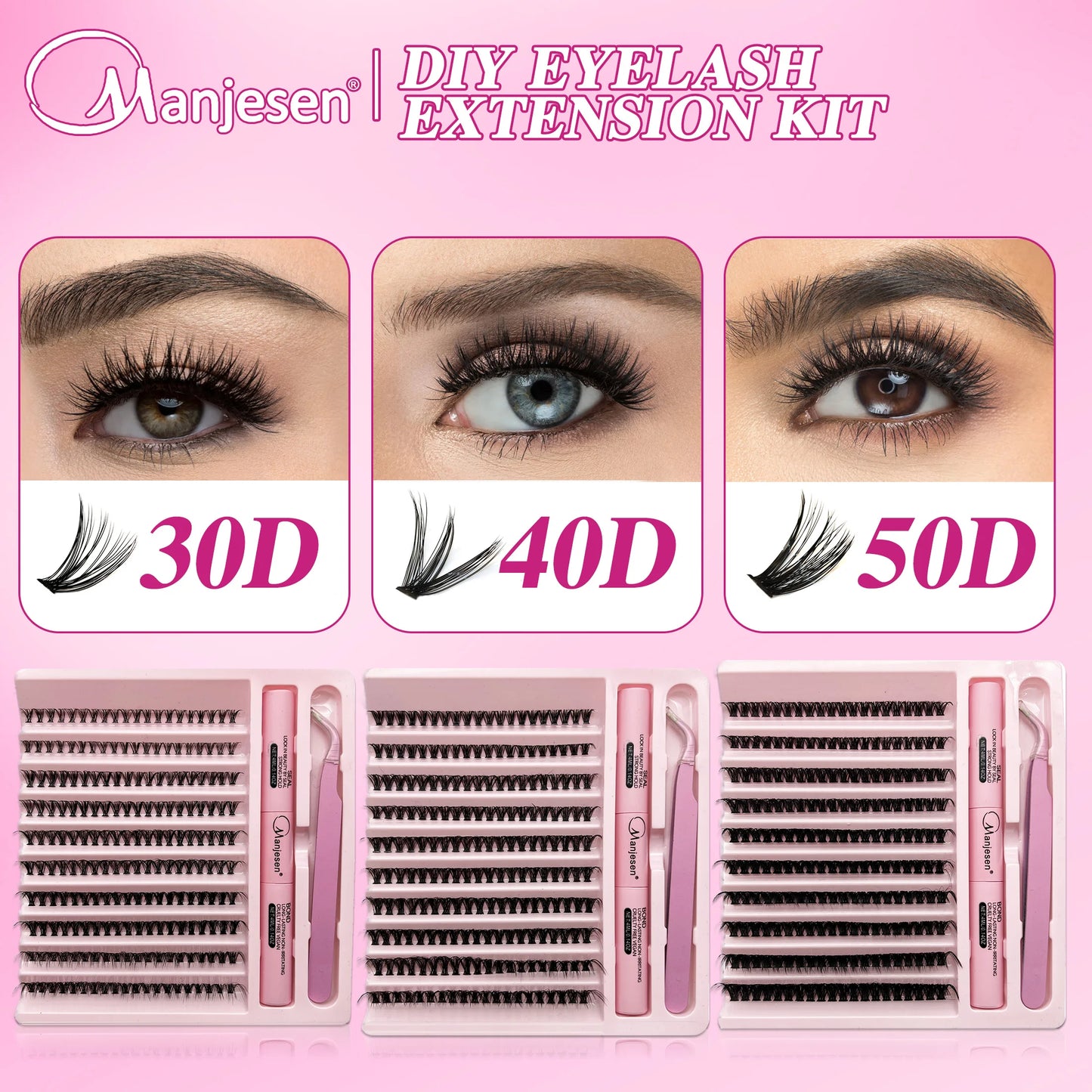 LASHVNNA Lash Clusters Kit With Waterproof Strong Hold DIY Lash Extension Kit Lash Bond And Seal And Eyelash Tweezers Makeup