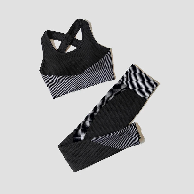 2/3Pcs Women Yoga Suit Seamless Knitted Yoga Pants Leggings Clothing Zipper Long Sleeve Crop Top Fitness Wear Sportswear Gym Set